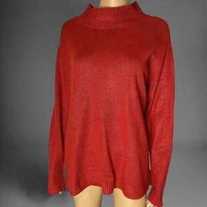 Bobeau Womens Sweater Red Large L Crew Neck Long Sleeve Knit